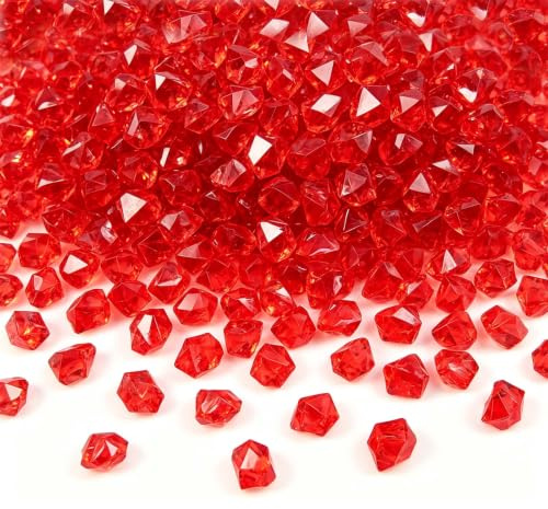 GEFIRE Pack of 600 Red Acrylic Stones Muggle Stones for Treasure Hunting Sandpit Table Decoration 11-14 mm Gemstones Children Decorative Stones Red for Wedding Vase Filler Aquarium Crafts