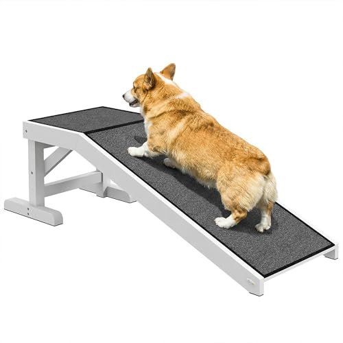PawHut Rampa Perros de Madera para Cama/Sofá 125x40x35,5 cm Blanco y Gris