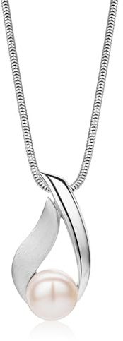 MIORE Schmuck Damen, 925 Sterling Silber, Perlenkette Damen, Silberkette mit Perlen Anhänger, Schlangenkette Silber 925 mit Weiße Süßwasserperle, Perlenschmuck in hochwertiger Schmuckbox
