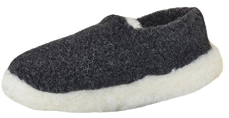 SamWo, Chaussons en laine de mouton - Unisexe - Semelle antidérapante douce - 100 % laine de mouton - Taille : 37-48, anthracite et blanc laine, 41/42 EU