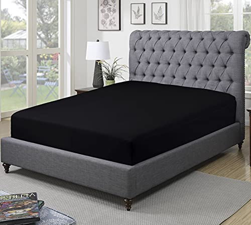Sapphire collection 300 Thread Count 100% Egyptian Cotton Fitted Sheets (Super King, Black)