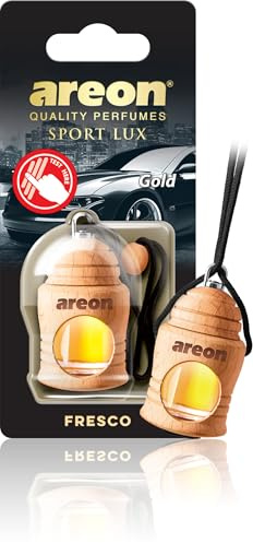 AREON Fresco Auto Parfüm Sport Lux Gold Autoduft Hängend Flasche Glas Duftflakon Parfüm Flakon Holz Lufterfrischer Aufhängen Anhänger Spiegel Schwarz 4ml 3D (Pack x 1)