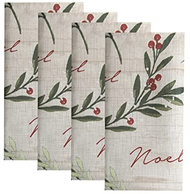 Elrene Home Fashions Holiday Tree Trimmings Fabric Napkins, Set of 4, 17 Inches x 17 Inches