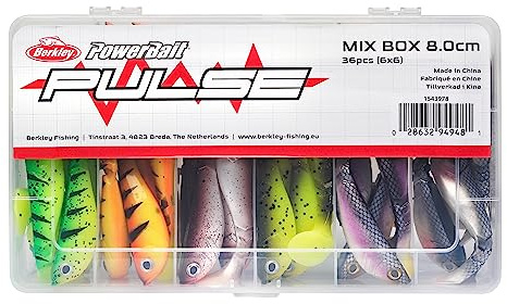 Berkley Pulse Shad - Set di esche in gomma morbida per pesca al luccio e persico, esche per luccioperca, pesca alla trota, colori assortiti, 8cm / 36pcs