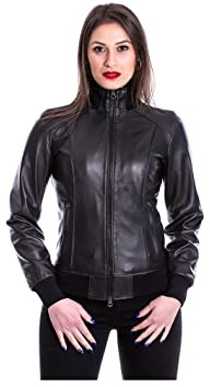 Pelletterie Borghese | Bomber Donna in Vera Pelle | Giacca Moto | Vestibilità Regolare | Giubbotto | Made in Italy | 1528 (Nero, 44)