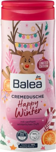 Balea Duschgel HAPPY WINTER Pink Rosa Glitzer Cremedusche mit Feuchtigkeitsformel, sanft fruchtig winterlicher Duft wie ein Punsch mit würziger Zimtnote, pH-hautneutral für empfindliche Haut, 300 ml