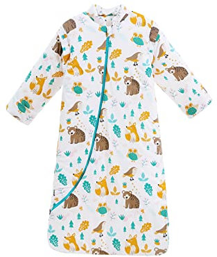 Baby Schlafsack Winterschlafsack 1.5Tog, Warm Gefüttert Baumwolle mit abnehmbaren Ärmeln für Säugling Kleinkinder, Ganzjahres Langarm Baby Schlafanzug für Neugeborene (Bär,Large)