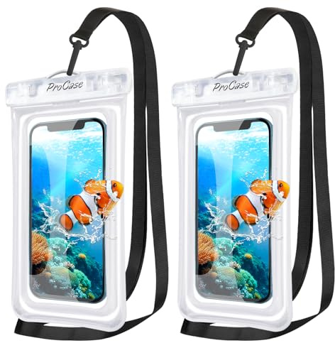 ProCase 2-pack flytande vattentät telefonpåse, upp till 7 tum torrväska för undervattensfodral för Galaxy S23 S22 Ultra S22+ S21 FE, iPhone 15 14 Plus Pro Max 13 12 11 Pro Max – klar