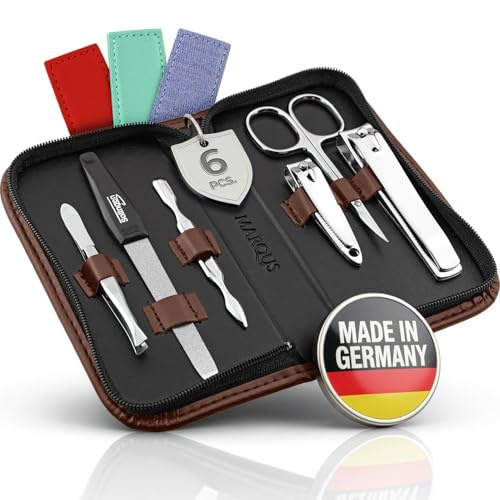 Solingen Set per Manicure da Uomo e Donna Kit Professionale da 6 Pezzi. Include Forbicine e strumenti per Mani e Piedi con Custodia da Viaggio. Ideale per una cura precisa ed elegante delle Unghie