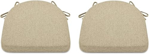 TANYOO 2er Set Sitzkissen Stuhl Waschbares Stuhlkissen mit Bindeband 43 * 41cm Rutschfestes Sitzpolster halbrund geeignet für Gartenstuhl, Esszimmerstuhl oder Bürostuhl (Dunkelbeige)