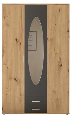 AVANTI TRENDSTORE - Valvarrone - Armadio in legno laminato con 3 ante e 2 cassetti di colore quercia aritgianale/grafite. Disponibile in due colorazioni. Dimensioni LAP ca. 120x195x55 cm