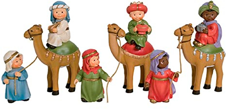 Acan Tradineur - Figuras Reyes Magos, Camellos y pajes Naïf para belén navideño 10 y 17 cm - Fabricado en marmolina - Figura Decorativa Divertida para Nacimiento, Navidad, decoración Tradicional