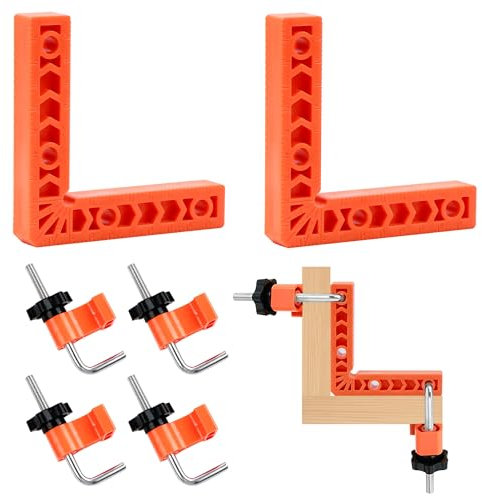Winkelspanner 90 Grad, Rahmenspanner 4 Paare Befestigungsclips und 2 Stück 10 X 10cm L-Type Eckklemme Rechtwinklige Klemme Holzbearbeitungswerkzeuge Zargenspanner Winkelklemmen für Holzarbeiten