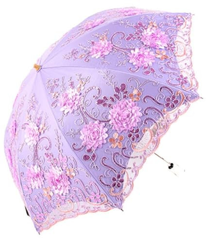 Katutude Tragbarer Faltschirm Hochzeits-Spitzenschirm Anti-UV-Faltschirm eleganter Spitzenschirm Hochzeitssonnenschirm Blumenstickerei Vintage winddichter Reiseschirm für Damen