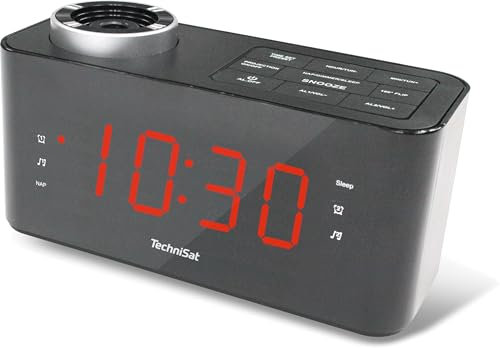 TechniSat DIGICLOCK 3 – UKW Projektionswecker für Schlafzimmer (180° Projektor, Zwei Weckzeiten, Schlummerfunktion, einstellbares LCD-Display, Batterie Backup) schwarz