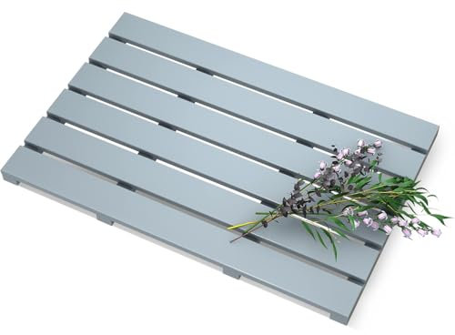 MantraRaj Bamboo Bathroom Bath Mat 60x35cm Non-Slip Feet Ideal for Home, Hotels, Spa, Indoor & Outdoor Use Bathroom Duckboard Bamboo Shower Mat Wooden Bath Mat (Grey)