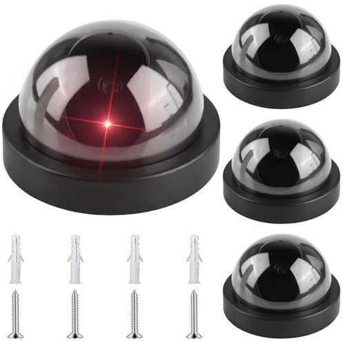 Lot de 4 caméras factice - Support mural - Caméra de surveillance factice - Avec LED rouge clignotante - Fausse caméra de surveillance - Pour l'intérieur et l'extérieur - Noir