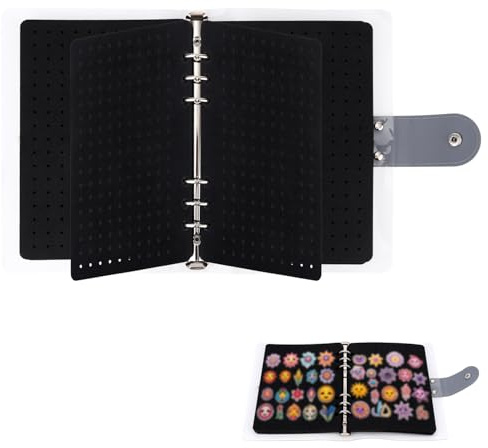 Gosknor Expositor de Pines Esmaltados A5, Soporte 8 Páginas para Colección Pines con Cubierta PVC Transparente Organizador Broches Libro de Intercambio Portátil para Broches e Insignias (Negro)