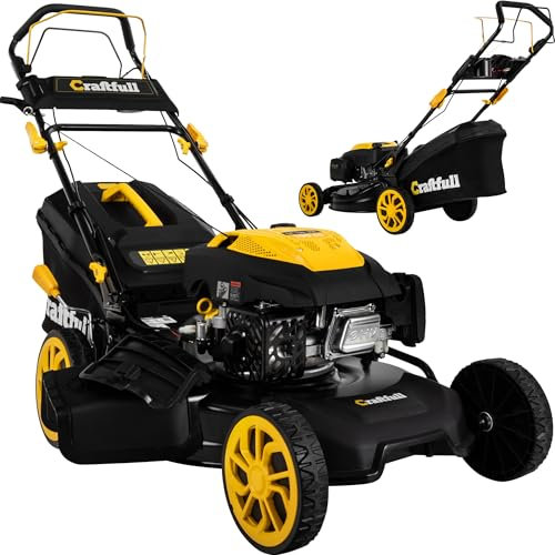 Craftfull Rasenmäher CR-196-30E | 4,4 KW 6 PS | 190 cm³ OHV Motor | Benzinrasenmäher - Mäher Benzin - Elektro Komfortstart - 53 cm Schnittbreite in 7 Stufen (CR-196-30E 4,4 KW 6 PS 190 cm³ Motor Gelb)
