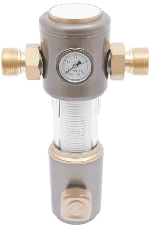 Rückspülfilter 1 Zoll Mit Wasserdruckmesser Vorfilter für die Filtration der Wasserversorgung des ganzen Hauses (Grau)