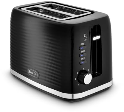 Swan Wave 2-Slice Toaster, 7 Browning Levels, Defrost, Cancel & Reheat Functions, Removable Crumb Tray, Hidden Cord Storage, Non-Slip Feet, Black, ST19034BLK