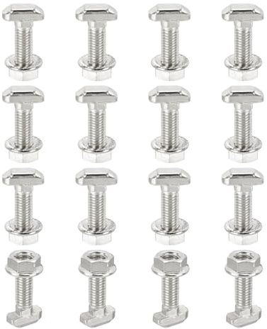 PATIKIL M8x25mm T-Slot Bolts, 16 Sets Drop-in Bolt Hammer Head with Hexagon Flange Nuts T-Bolt Stud Sliding Screw for 40 Series Aluminum Extrusion Profile, Silver