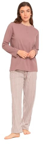 TRAMAS+ Pigiama Donna 100% Cotone, Pigiama Donna con Maglietta Manica Lunga e Pantalone Lungo, Pigiami da Donna, Pigiama 2 Pezzi Donna
