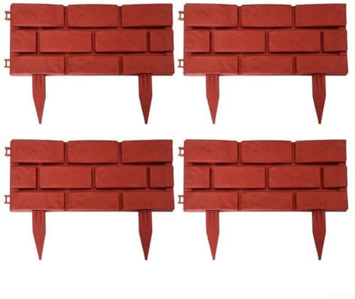 Pumixiy Juego de 4 vallas de borde de jardín para césped y parterres, valla de plástico con diseño entrelazado para patio y uso al aire libre (rojo)