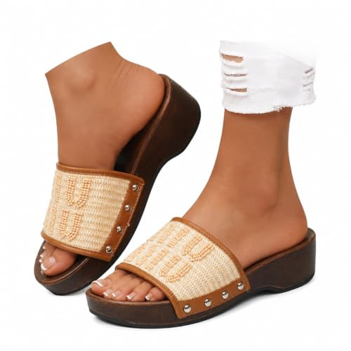 CLEIKS Ciabatte Da Donna Per La Spiaggia Sandali Slides Con Perline (Beige, 38EU, WWC260464-7)