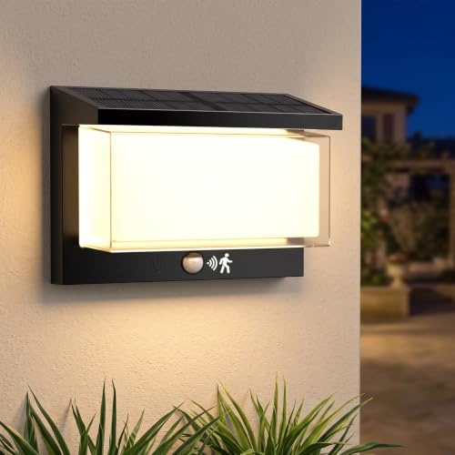 SKUTZTEK Lámpara exterior con sensor de movimiento, aplique de pared exterior impermeable IP65, aplique interior 3000K, 3 modos lámpara LED exterior con sensor de movimiento para jardín y terraza