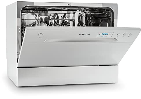 Klarstein Mini-Geschirrspüler für 6 Gedecke, Leiser Geschirrspüler Klein mit 6 Spülprogrammen für Zuhause, Büro und Camping, Geschirrspüler Mini mit Wasseranschluss, Silber