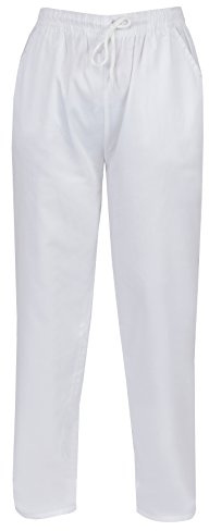 Vita byxor/byxor, för kockar, målare, dekorationer, unisex, polybomull, tillgängliga storlekar: S, M, L, XL. INS01W