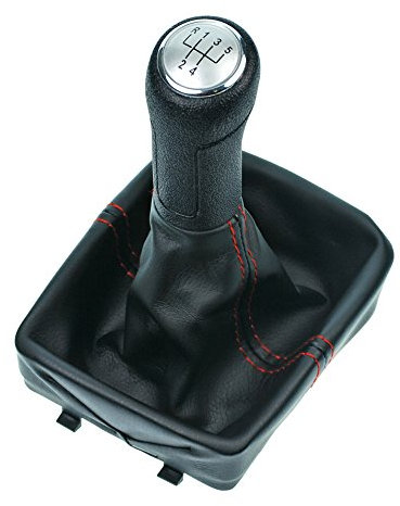 L&P A255-2 Schaltsack Schaltmanschette Schwarz Naht Rot Schaltknauf Silber Rahmen 5 Gang GTI look Komplettset Plug & Play kompatibel mit VW Polo 9N 9N2 9N3 4 IV Ersatzteil für 6Q1711113