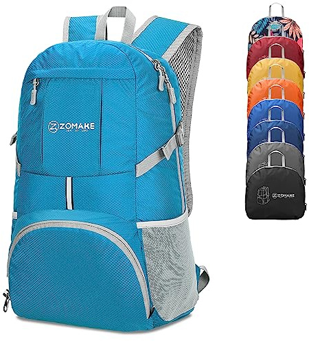 ZOMAKE 35L Mochila Plegable Ligera de Senderismo Pequeña Mochilas Para Hombre Mujer Viaje Trekking Deporte(Azul claro)