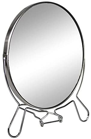 Vetrineinrete® Specchio cosmetico da Trucco con Zoom Regolabile Specchio di ingrandimento Portatile per Barba rasatura Girevole da Tavolo ø 19 cm in Acciaio Cromato 07095 G24