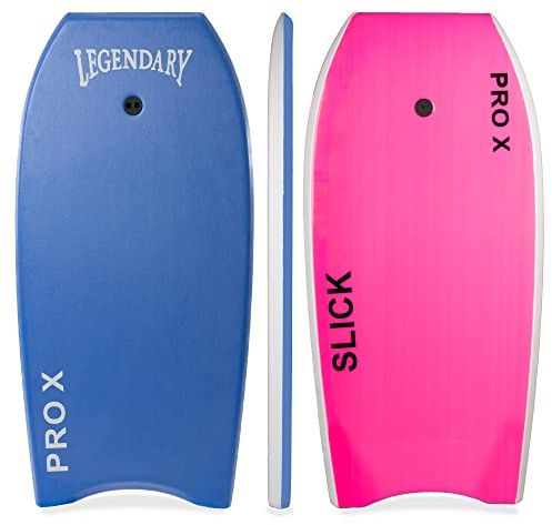 Bodyboard for Beach with Hard Slick Bottom, Boogie Boards for Kids & Adults, Legendary Pro X Heat Sealed with EPS Core, Leash (37'', Dark Blue/ Pink)