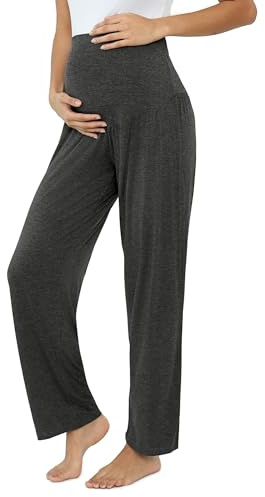 Joyaria Womens Bamboo Viscose Maternity/Pregnancy/Pregnant Sweatpants High Waist Over The Belly (Dark Grey,XL)