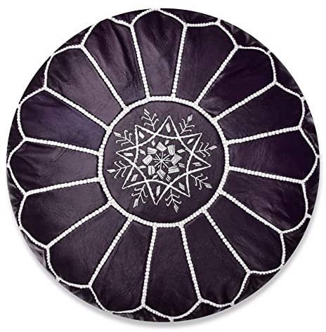 Puffar och kuddar premium handgjord läderpuff – handgjord – levereras fylld – ottoman, fotpall, golvkudde (mörklila)
