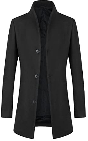 Allthemen Abrigo Hombre de Lana Invierno Trench Coat Caliente Chaqueta Parka a Prueba de Viento Cuello Alto Negro XS