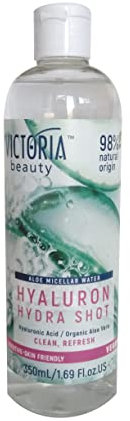 Victoria Beauty Mizellen Reinigungswasser mit Bio Aloe Vera und Hyaluron, Make up Entferner für das Gesicht, Mizellenwasser, Gesichtswasser, Gesichtsreinigung für empfindliche Haut, 350 ml