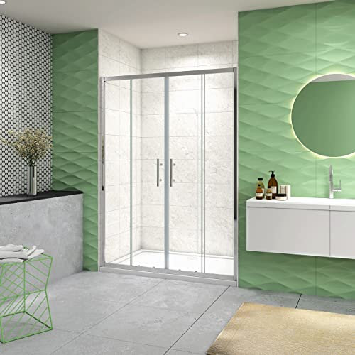 160x185 cm Porta Doccia Per Nicchia Doppie Ante Scorrevoli Ingresso Centrale In Vetro 5 mm Temperato Trasparente Profilo Cromo Lucido