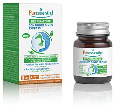 Puressentiel - Respiratoire - Comprimés Sinus Express - Huiles essentielles et extraits de plantes - Favorise la santé des voies supérieures au niveau des sinus frontaux et maxillaires - 15 comprimés