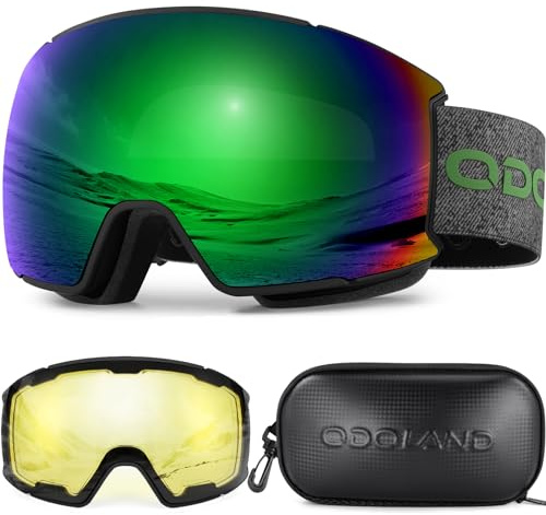 Odoland Skibrille Snowboardbrille für Damen und Herren mit 2 Magnetische Wechselglas und Hülle Anti-Fog UV-Schutz Helmkompatible für Jungen und Frauen, Männer zum Snowboard Skifahren