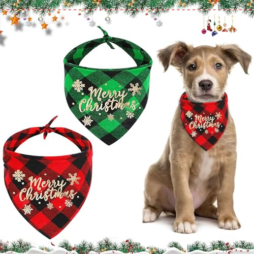 2 Pezzi Bandana Cane Natale Personalizzato: Carino Rosso Verde, Regolabile, Adatto per Piccoli, Medi, Grandi Cani e Gatti - Accessori (A) (B)