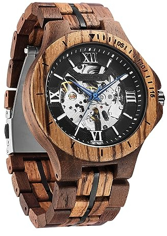 FORSINING Orologi da Uomo, Design Classico alla Moda in Legno Automatico Scheletro Orologio da Polso Meccanico Orologi da Uomo Luminoso Impermeabile, Argento nero, Bracciale