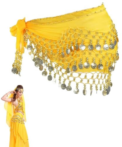 Damen Bauchtanz Gürtel,Bauchtanz Hüfttuch,Bauchtanz Münztuch,Bauchtanz Münzgürtel,Chiffon Hüfttuch,Münzen Gürtel Röcke,Bauchtanz Kostüm Hüfttuch Rock,für Bauchtanz,Lateinamerikanische Tänze,Gelb