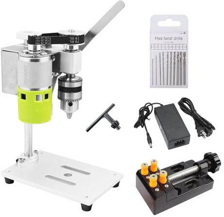 Weytoll - Mini trapano da banco da 24 V, trapano portatile di precisione, 7 velocità, a basso rumore, per artigianato fai da te e gioielli in metallo