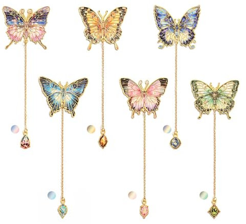 6 Pieces Metal Butterfly Bookmarks with Chain, Golden Hollow Bookmark Monet Oil Painting Theme Book Mark Bookmarks for Book Lovers Writers Readers Children Teens for Women