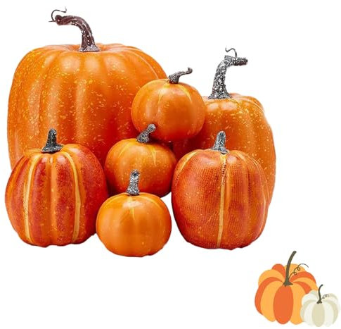 DabinFa 2024 nuova zucca di Halloween; decorazioni di zucca artificiale 7 pezzi; decorazioni di zucca per esterni; grandi zucche di schiuma; centrotavola di fattoria finta schiuma (arancione scuro)