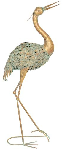 Outsunny Statue Jardin Exterieur, Sculpture de héron en métal, décoration de Jardin Exterieur 90 cm, pour étang, Patio, terrasse, pelouse, Multicolore